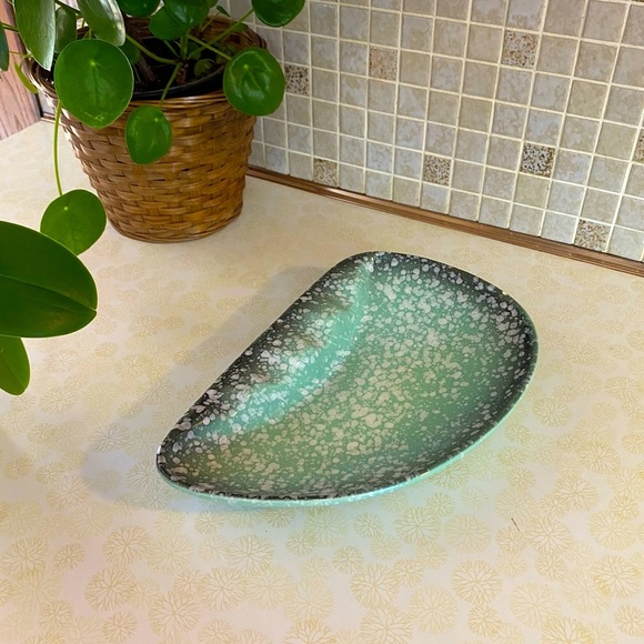 Vintage USA Ashtray , catch all jewelry dish trinket tray blue speckled atomic - Picture 2 of 9